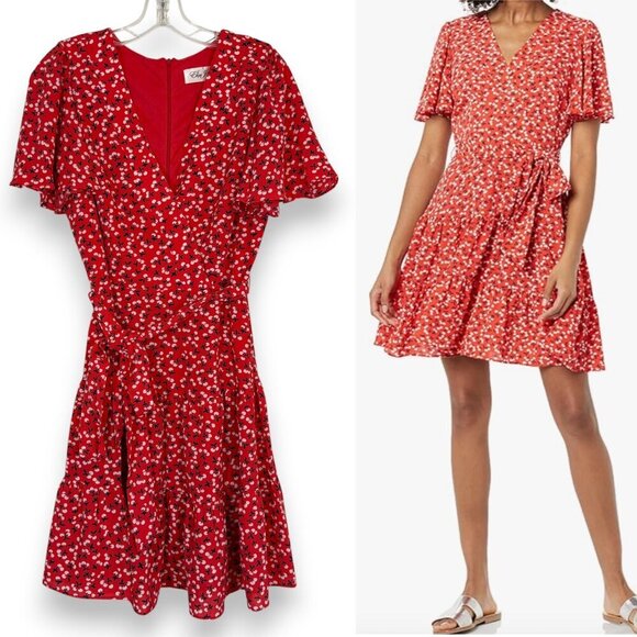 Eliza J Red Dress V-Neck Flutter Sleeve Fit and Flare 8 - Picture 2 of 10